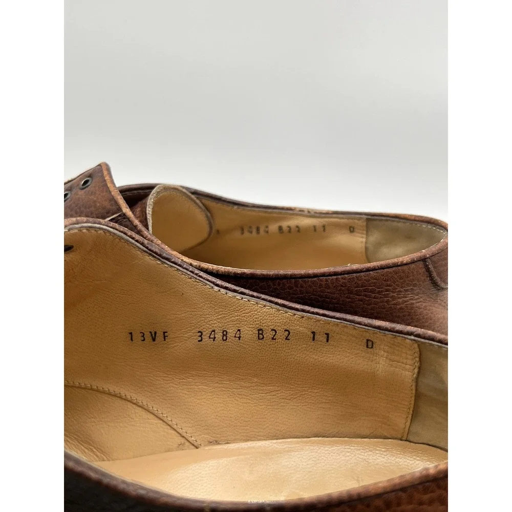 Salvatore Ferragamo Italy Mens 11D Brown Pebbled Leather Derby Shoes 3484 B22